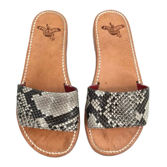 Freebird by Steven Golden Leather Sandals Python Snakeskin Reptile Slides Size 6 - Picture 1 of 13